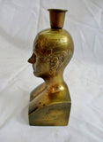 Vintage 7" BRASS PHRENOLOGY Head Bust Candelabra Candle Holder Sculpture