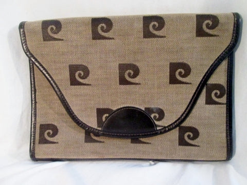 Vintage PIERRE CARDIN signature flap purse envelope bag clutch baguette BROWN