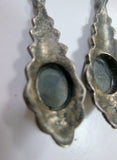 Vintage 925 STERLING SILVER MARCASITE ONYX Noveau Deco Jewelry Black Dangle EARRING Set