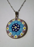 Sterling Silver Millefiori MURANO ITALY Venetian Glass Pendant NECKLACE FLOWER Knotted