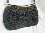 Vintage Genuine PERSIAN LAMB FUR CURLY Boutique handbag purse clutch BLACK EYEBALL