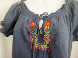 WOMENS RIVER ISLAND Peasant Shirt Top 14 M BLUE Embroidered Hippie
