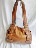 TIGNANELLO Pebbled Leather Shoulder Bag Handbag Satchel Tote CAMEL BROWN Hobo