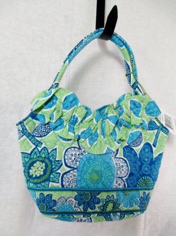 NEW VERA BRADLEY LILY DOODLE DAISY Vegan Quilted Purse Clutch Bag BLUE GREEN S