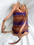 Knit Blanket Leather BACKPACK Shoulder Rucksack Sling Travel BAG Bucket BROWN Ethnic
