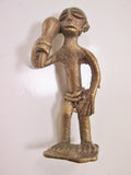 Vintage Bronze Brass Handmade African Figurine Statue MAN CLUB RATTLE GOURD DRUMSTICK