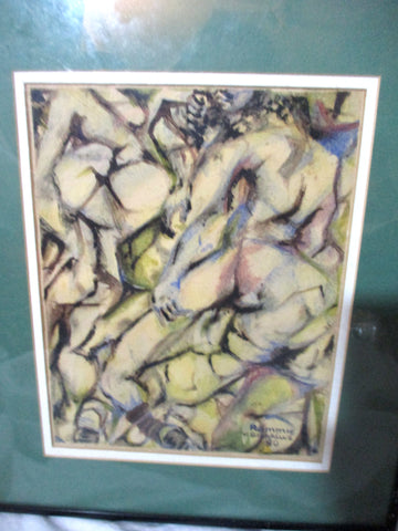 Signed Vintage Abstract Nude WATERCOLOR PAINTING Frame Picture ART