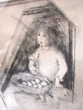 SIGNED ORIGINAL Young Girl Basket Fruit Lithograph Picture Print Wall ART Decor