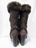 Womens BCBG Suede Sherpa Mukluk Wedge BOOTS Shoes BROWN 7.5 High Heel