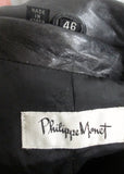Mens PHILIPPE MONET LEATHER Maxi TRENCH COAT Jacket Parka 46 BLACK Duster Belt