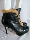 Womens BOUTIQUE 58 NECESSARY Leather Ankle Stiletto BOOTS BLACK 8.5 Booties Fur