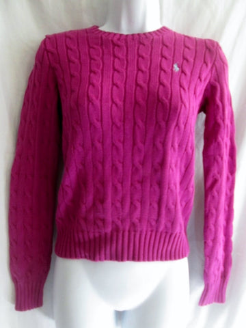 Womens RALPH LAUREN SPORT Crewneck Cable Knit Top Sweater S RASPBERRY PURPLE