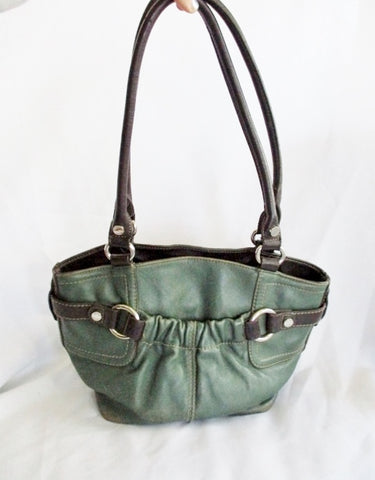 TIGNANELLO Leather Handbag Satchel Tote Harness Shoulder Bag GREEN Pockets