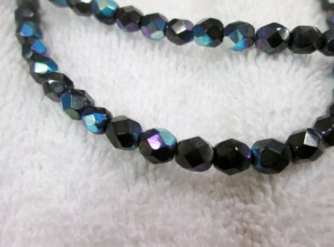 58" GLASS Faceted BEAD CYBERPUNK INDUSTRIAL Iridescent Necklace Strand BLACK