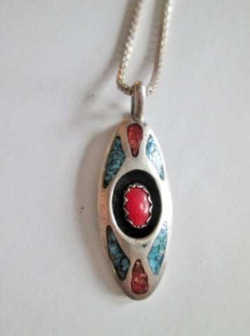 Native 925 STERLING SILVER Necklace Jewelry Southwestern Turquoise Red Stone Cowgirl