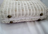 Vintage Handmade Basket Satchel Evening Bag Clutch Purse WHITE JEWEL ENCRUSTED