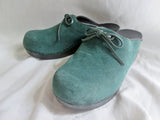 Womens LAND'S END SUEDE Leather Clog Shoe Slip-On Loafer Comfort GREEN 7 Mule