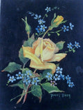Vintage 1960s PEARL BEAN PAINTING ART FLOWER YELLOW ROSE Friendship BLACK