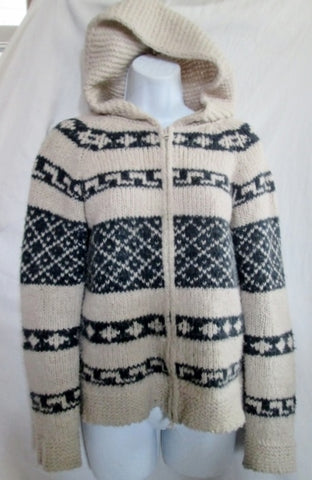 Womens ZARA NORDIC Hoodie ALPACA Knit Sweater Cardigan Ethnic M WHITE BLACK Jacket