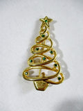 Vintage C USA CHRISTMAS PINE TREE BROOCH PIN GOLD GREEN AMBER