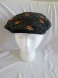 Mens ENGLISH TWEED for J. CREW driving cap hat wool Coat of Arms CHARCOAL GRAY