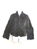 Womens LEATHER Genuine RABBIT Fur BOLERO Coat Jacket BLACK M ESTATE FIND
