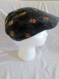 Mens ENGLISH TWEED for J. CREW driving cap hat wool Coat of Arms CHARCOAL GRAY