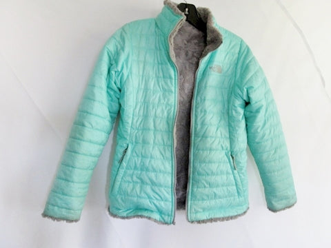 Youth Girls THE NORTH FACE Reversible JACKET Puffer Coat L 14/16  GRAY MINT BLUE