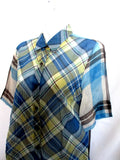 NEW DRIES VAN NOTEN Button-Up Plaid Blouse Top Shirt 38 GREEN BLUE
