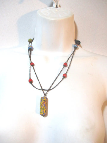 Handmade Lariat Beaded GLASS AFRICAN TRADE NECKLACE Strand