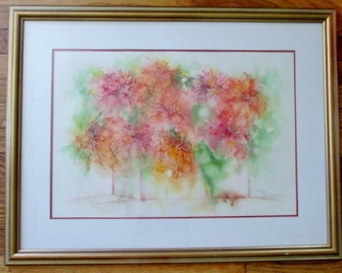 Signed Vintage Mariam Attarian Armenian Flower Watercolor Painting ART Watercolor FRAME