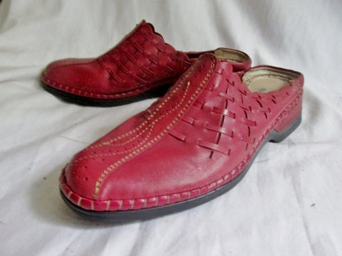 Womens SPRING STEP HANDMADE Leather Clog Shoe Slip-On Loafer Mule RED 40 / 8.5 Woven