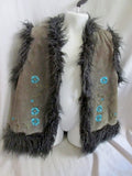 Youth Girls DUBSTER SUEDE Fur JACKET Coat Vest 6 GRAY Floral Hippie Embroidered