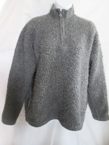 Womens J. CREW SHAGGY JACKET Coat Sweater GRAY L Hipster Boho Pullover