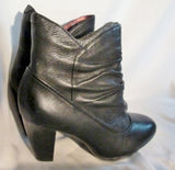 EUC Womens INDIGO Rouched Leather Ankle BOOTS Booties BLACK 10 High Heel