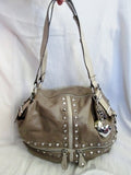 KATHY VAN ZEELAND Vegan Tote Bag Satchel Shoulder Bag Beige Gold Stud Heart Jewel