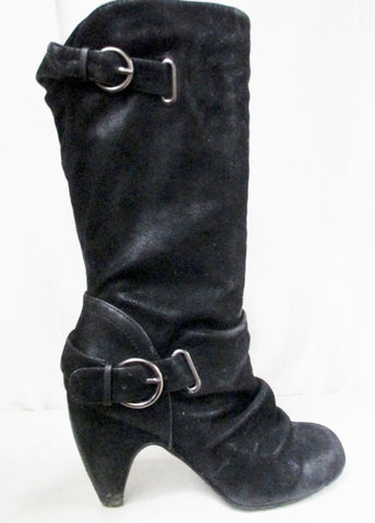 COCONUT WILLA Slouch Faux LEATHER Moto BOOT Shoe Buckle BLACK 9 High Heel