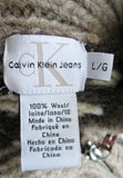 Womens CALVIN KLEIN NORDIC Fair Isles Wool Knit Sweater Cardigan Ethnic L BROWN WHITE