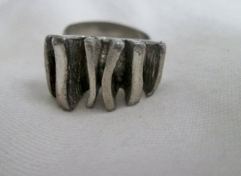 Chunky Mid Century Modern Retro Silver Statement Ring Adjustable jewelry Finger Art
