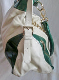 CHRISTINE PRICE Boutique leather tote satchel shoulder bag carryall L WHITE GREEN GOLD