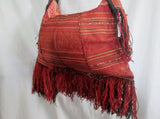 Funky Festival Fringe Blanket Ethnic Tapestry Bag RED Beaded Multi RED Hippie