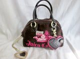 JUICY COUTURE Leather Velvet purse satchel bowler medical bag BROWN PINK M