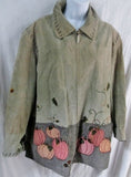 Womens QUACKER FACTORY Embroidered Suede Pumpkin JACKET COAT 1X GREEN FLORAL