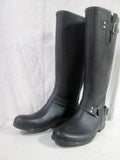Womens STEVE MADDEN TSUNAMI Zipper Steampunk Rain Boots Wellies BLACK 10