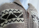 Womens CALVIN KLEIN NORDIC Fair Isles Wool Knit Sweater Cardigan Ethnic L BROWN WHITE