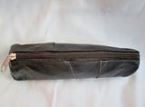 NEW PATCHWORK LEATHER Boho Barrel Zip Pouch Bag Case Coin Purse BROWN ESPRESSO