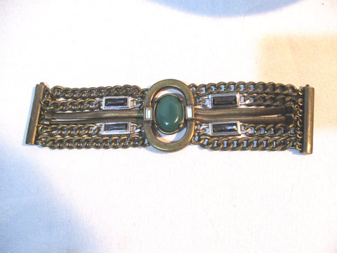 Multi-Strand Chainlink BRASSTONE Tiered Bracelet Cuff GREEN BLACK