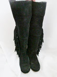 Womens GABRIELLI ITALY Suede Fringe Boots Moccasin Hippie BLACK Leather 6.5 37
