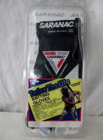 NEW SARANAC Leather TWICE THE LIFE BATTING Glove BLACK WHITE M - Left Hand
