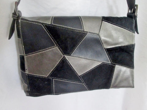 PATCHWORK Vegan Synthetic Handbag Shoulder Bag Satchel Hippie BLACK GRAY PEWTER